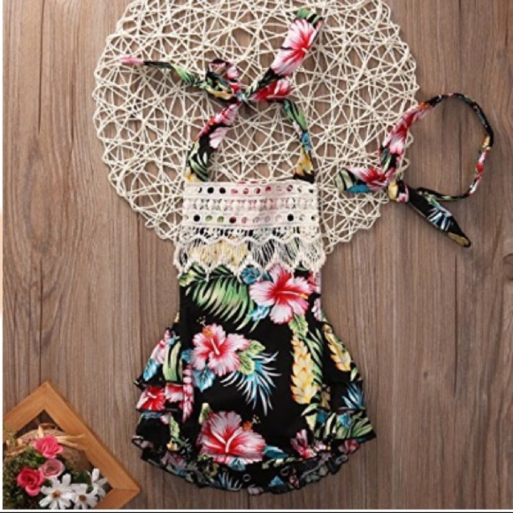 Last 1🚨Baby Girl Floral Ruffle Romper w/Headband - Picture 2 of 4